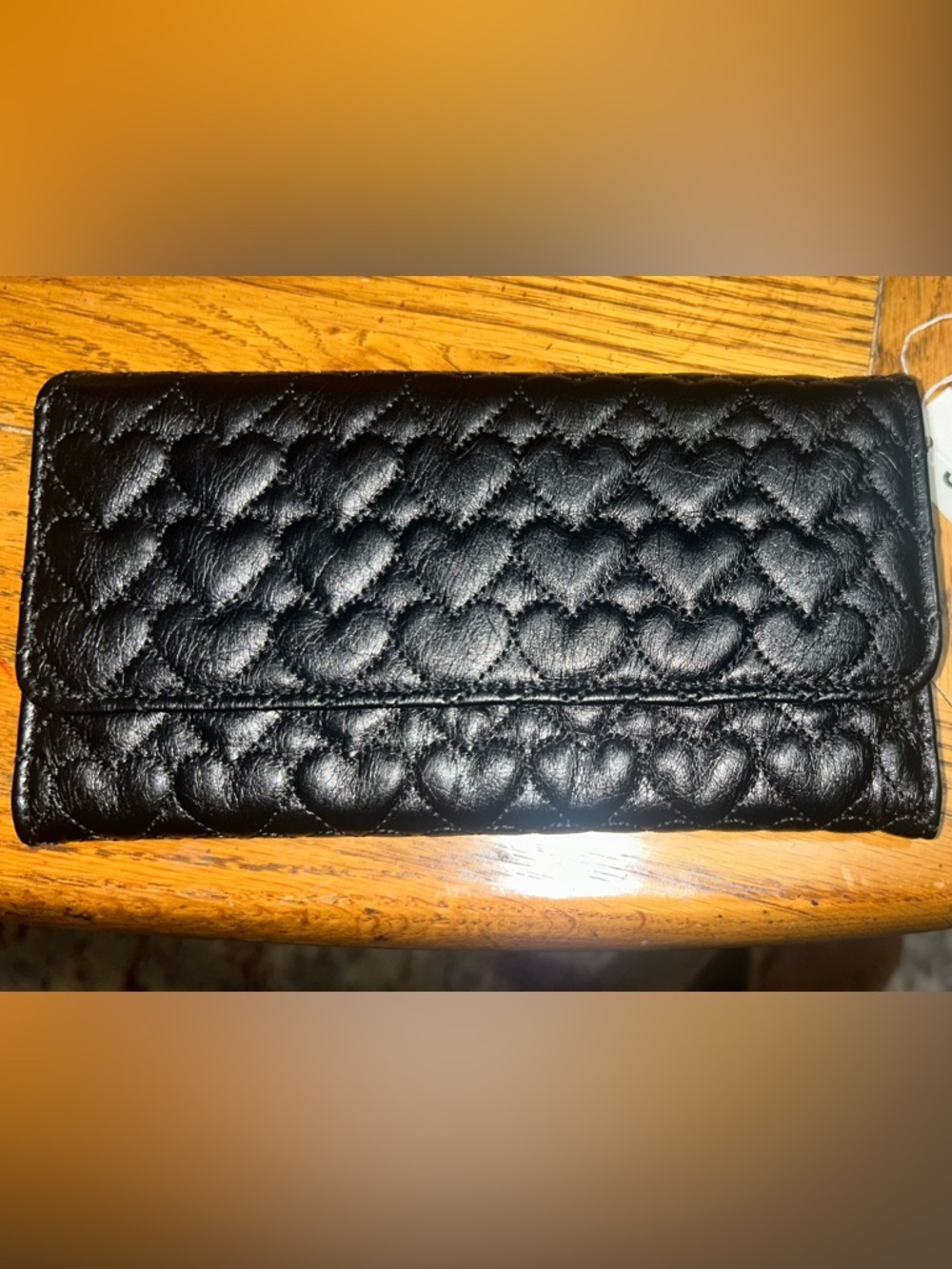 Quilted Heart-Pattern Black Wallet - Sleek Organizer
